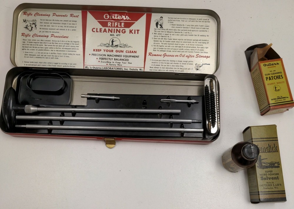 Vintage ~ Outers Gunslick Rifle Cleaning Kit Metal Tin case no 477