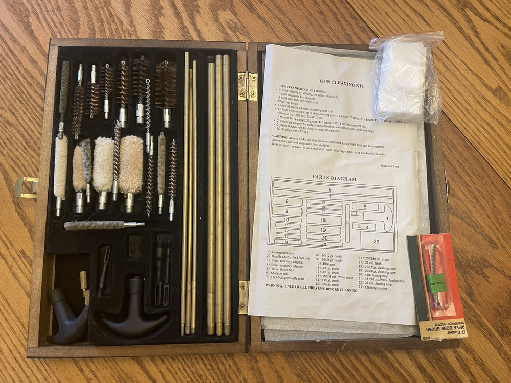 Handgun Rifle Gun Cleaning Kit Set Maintenance Supplies Assorted Calibers Wood C