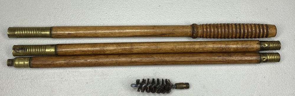 Vintage Wood & Brass 3 Piece Shotgun Cleaning Rod With Brush Tip