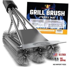 Safe Wire Grill Brush for Outdoor Grill w/Grill Scraper & Grill Mat Grill