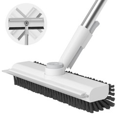 Floor Scrub Brush w/ Long Handle, 3-in-1 Scrape, Stiff Bristles, 360° Rotating H