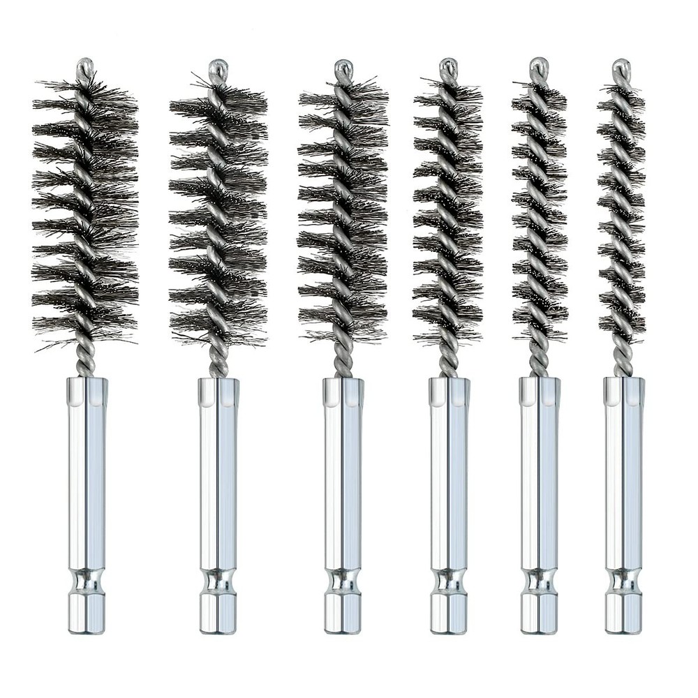 6-Piece Stainless Steel Bore Brush Set with Hex Shank for Ultimate Rust Removal