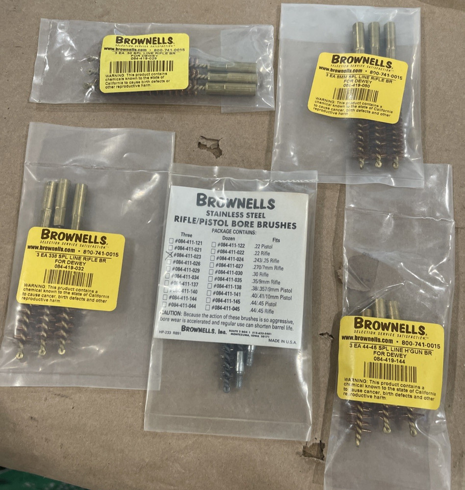 NEW Brownell’s Bronze Bore Brushes LOT of FIVE PACK ASSORTED CALIBER