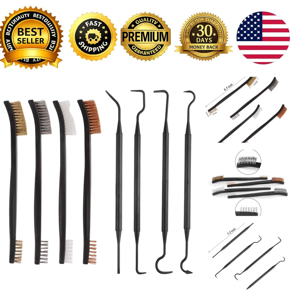 Gun Cleaning Tools Kit Universal Cleaner Set 8 Piece Brass Steel Nylon Brushes