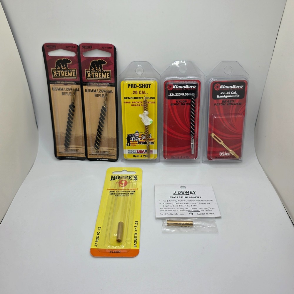 Lot of 7 Pro-Shot Dewey Kleenbore Hoppe’s Gun Cleaning Brushes Patch Adapter