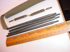 antique rifle, pistol gun cleaning kit parts in canvas bag Military? Army?
