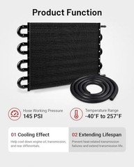 5/16″ Transmission Oil Cooler Tube and Fin Cooler Kit Universal 8 Pass Black