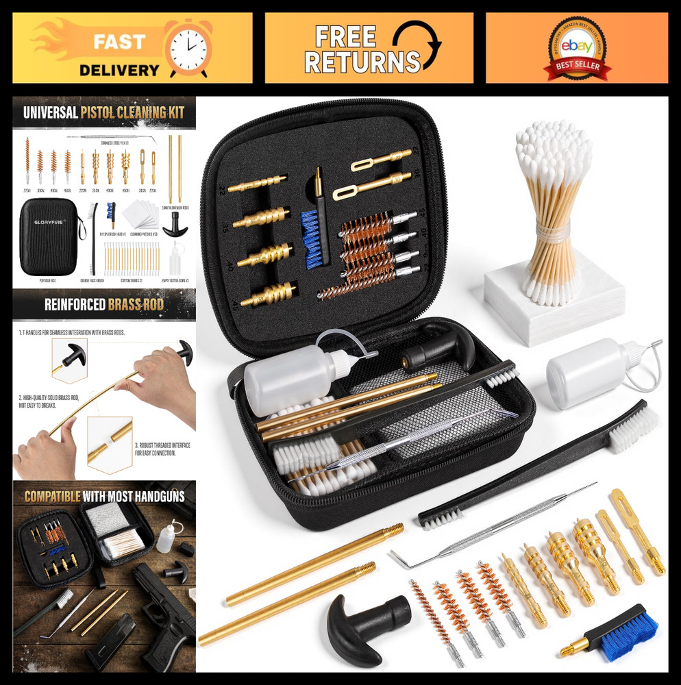 Universal Gun Cleaning Kit for Handguns & Pistols – Compact Case, Brass & Plasti