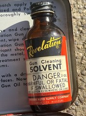 Vintage Metal Revelation 30 Caliber Rifle Cleaning Kit Solvent Bottle 1/2 Full