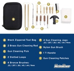 MaximalPower Gun Cleaning Kit For .40 .45 .22 .38 9mm Cal. Rifle Pistol w/ Case