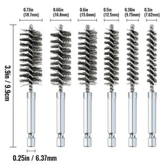 6-Piece Stainless Steel Bore Brush Set with Hex Shank for Ultimate Rust Removal