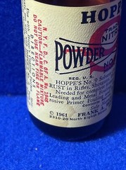 1961 HOPPE’S POWDER SOLVENT NO. 9 MARK PREVENTS RUST ON GUNS BROWN BOTTLE