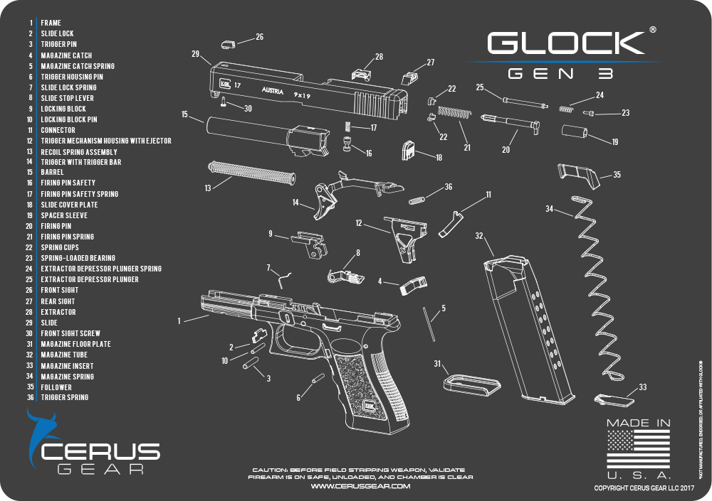 For GEN 3 GLOCK Cerus Gear BENCH MAT 17 19 20 21 22 23 26 27 34 35 36