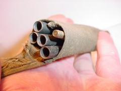 antique rifle, pistol gun cleaning kit parts in canvas bag Military? Army?
