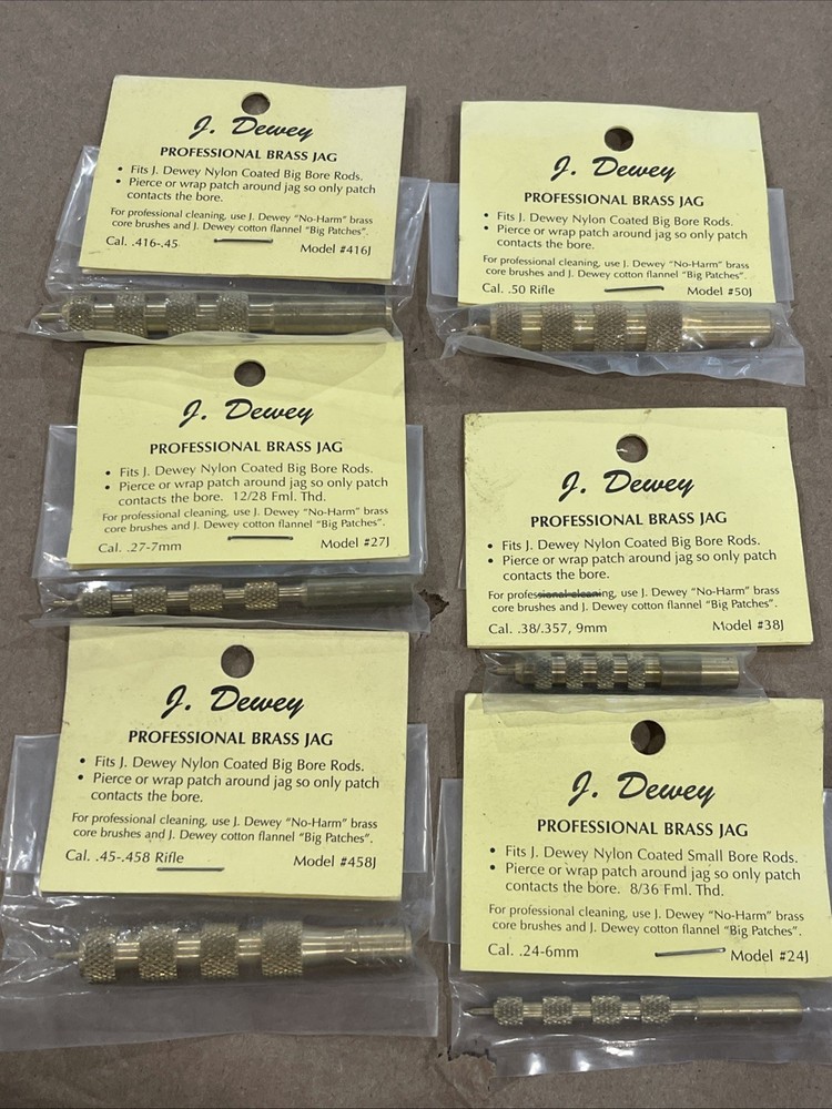 J. Dewey Professional Brass Jags LOT OF 6 ASSORTED CALIBER incl. 38/357/45/50