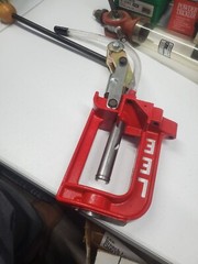 box of gun supplies breech lock challenger press, Die sets, powder trickler,