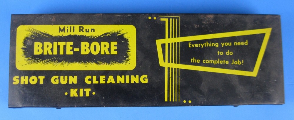 Vintage Mill Run Brite-Bore Shot Gun Cleaning Kit Metal Box Wood Handle Rod