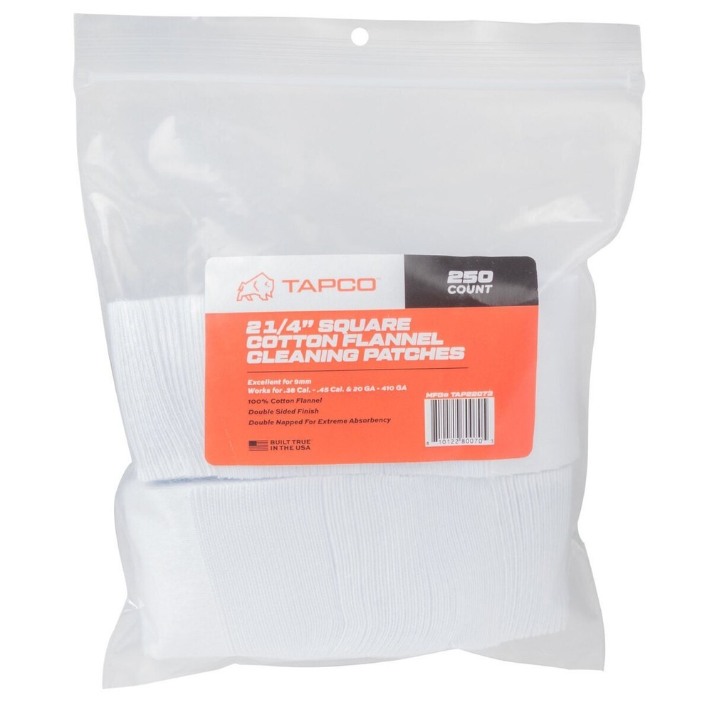 Tapco 2.25″ Square Cotton Flannel Bore Cleaning Patches – 250 count – USA Made