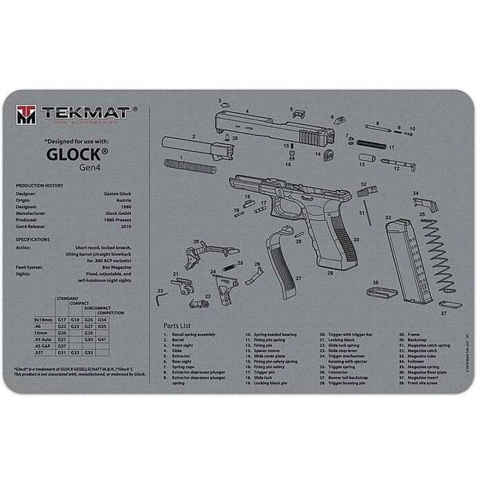 TekMat, Glock Gen 4 Grey Premium Pistol Mat, 15″x20″