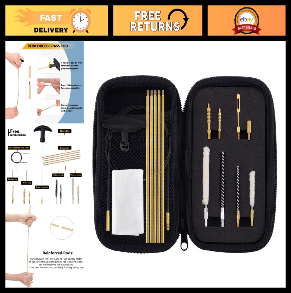 .177 & .22 Cal Airgun Cleaning Kit – Cotton Mop, Brass Rod, Nylon Brushes, Compa