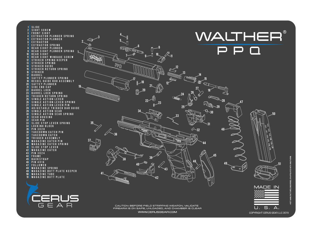 Cerus Gear For Walther PPQ Armorers Cleaning Mat PREMIUM Made In USA