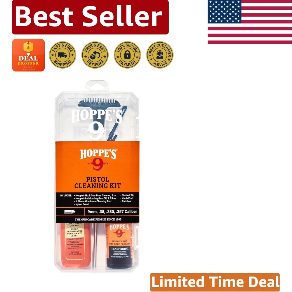 Hoppe’s No. 9 Pistol Cleaning Kit: .38/.357 & 9mm Aluminum Rod Essential