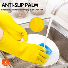 Vgo 3-Pairs Reusable Household Rubber Dishwashing Gloves Extra Thick