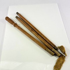 Antique 3 Piece Wood Gun Shotgun Cleaning Rod Brass Fittings Many Jags Brushes