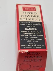 Vintage Sears Nitro Powder Solvent 2oz Bottle w/ Box Gun Cleaning USA