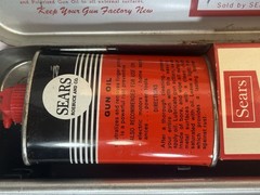 Vintage Sears .410 Gun Cleaning Kit w/ Red Metal Case, Gun Oil, Solvent & Cloth