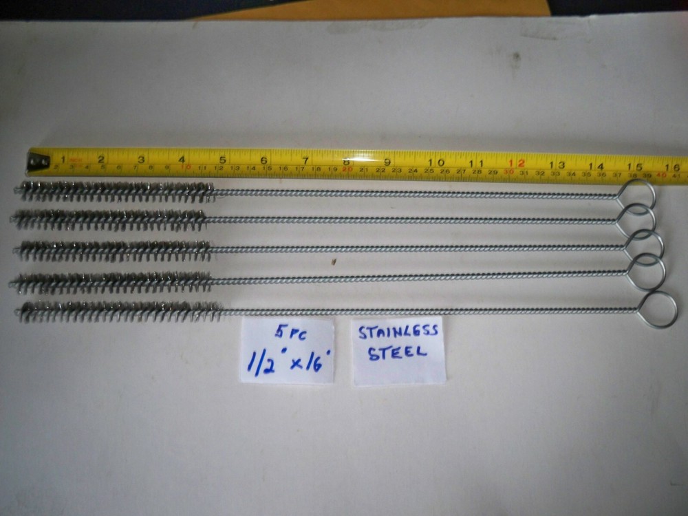 5 pc 1/2″ X 16″ TUBE CLEANING WIRE BRUSHES STAINLESS STEEL WIRE BRUSH