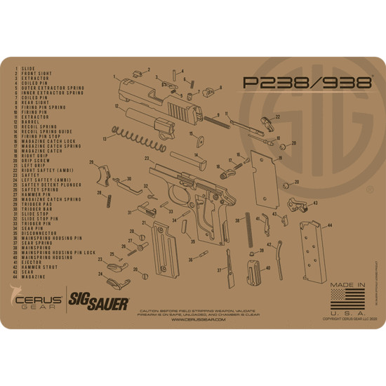 For Sig Sauer P238 P938 Armorers Gun Cleaning Bench Mat Cerus Gear FDE