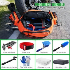 7-piece motorcycle cleaning kit, including Portable Lift Jack for Chain