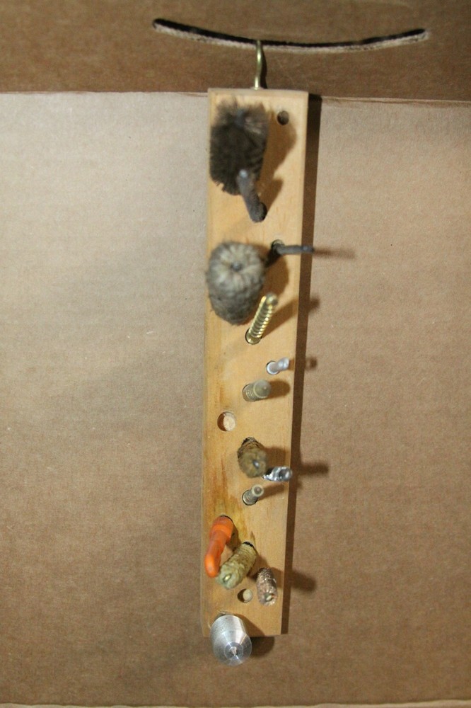 Large Lot Rifle, Pistol Shotgun Cleaning Brushes Wood Wall Hanger