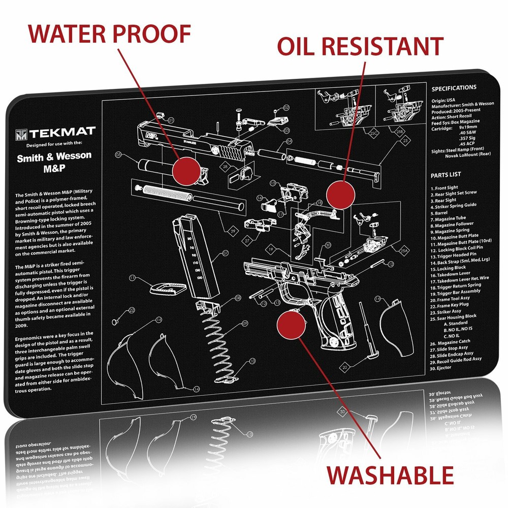Illustrated Gun Cleaning and Repair Mat for Smith and Wesson, Rubber, SHIPS FREE