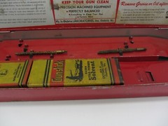 Vtg Outers Gunslick Cleaning Kit W/ Patches, Oil Bottle Empty Box Tin