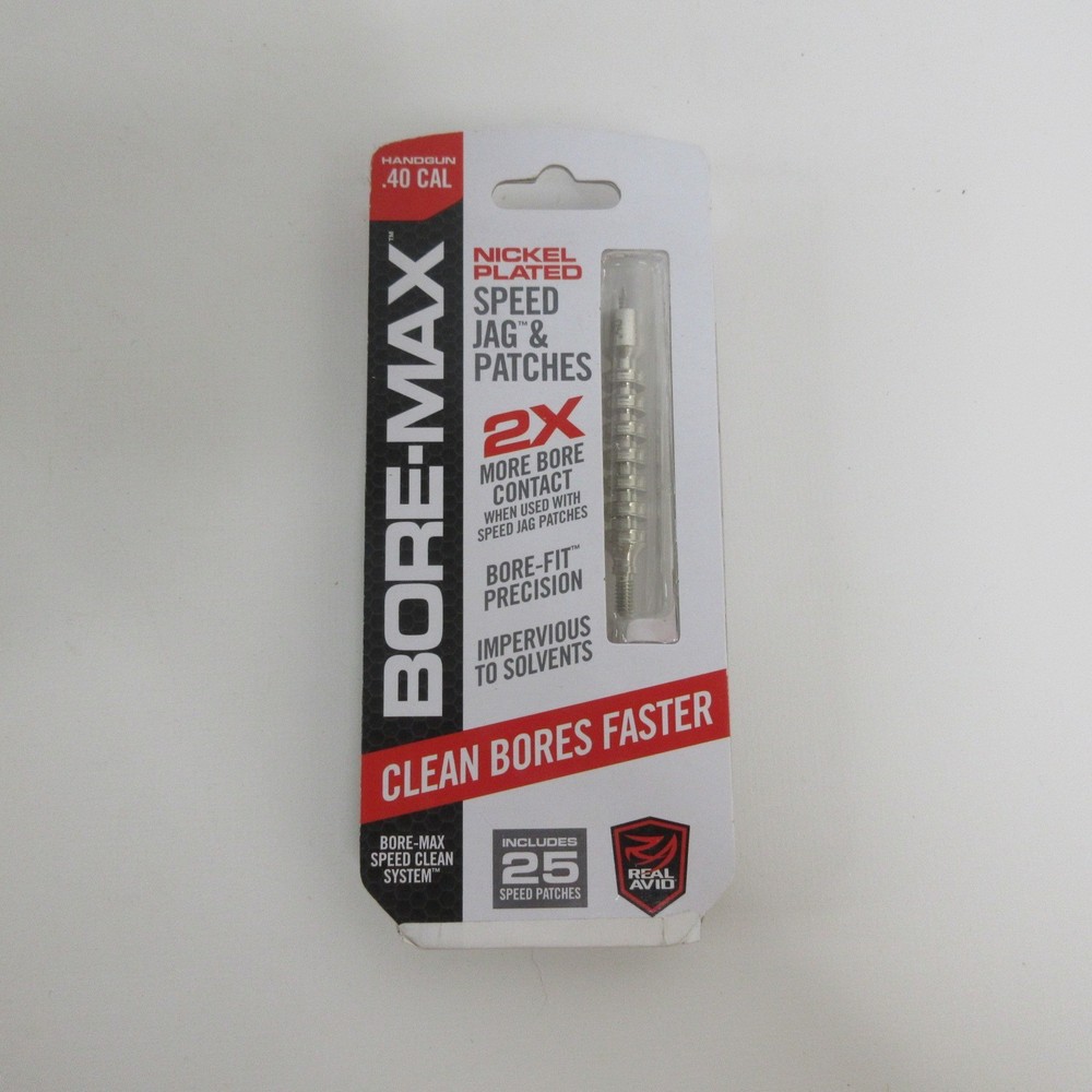 Real Avid Bore Max Speed Jag Cleaning Kit .40 Cal Caliber Handgun Nickel