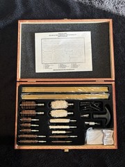 Gun Cleaning Kit w/ Wood Case, Brass Bore Brush & Mop Set (Never Used)