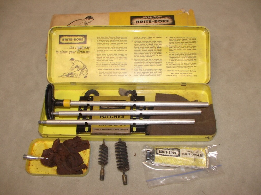 Vintage Brite-Bore shotgun cleaning kit mill run 12 20 gauge gun cleaner ad