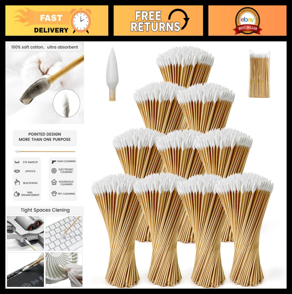 1000 PCS 6-Inch Lint-Free Gun Cleaning Swabs – Bamboo-Handle Cotton Swabs for Ma