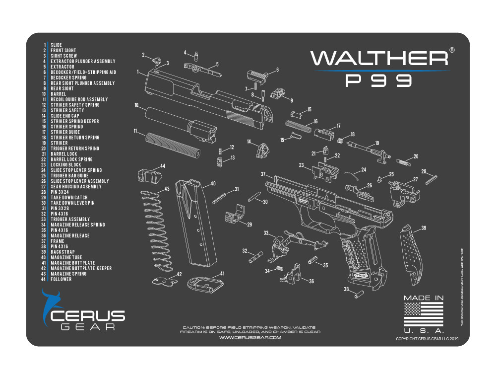 For Walther P99 Cerus Gear Armorers Cleaning Bench Mat PREMIUM Made In USA