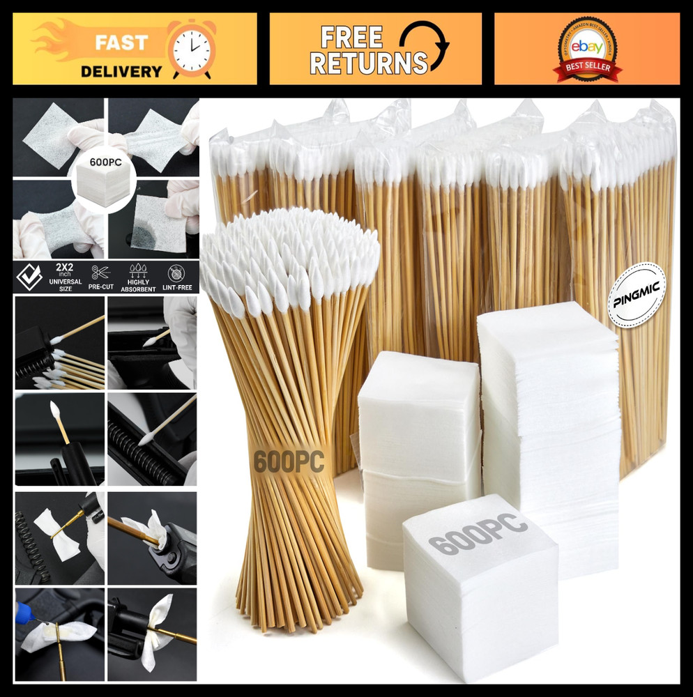 1200/800/600PCS Gun Cleaning Kit – Lint-Free Patches, Pointed Swabs, Fits Most C