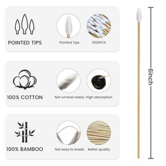 Bamboo Handle Cotton Swabs – 200 PCS 6-Inch for Gun, Arts & Electronics Cleaning