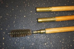 Antique 3 piece Wood Shotgun Cleaning Threaded Rod w/ Wire Brush