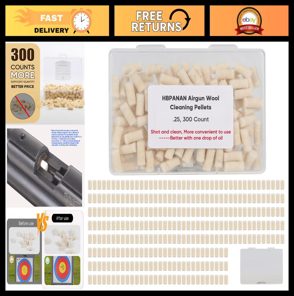 Cleaning Cotton Wool Felt Pellets for .22 .177 .25 Caliber – 300 Count Storage B