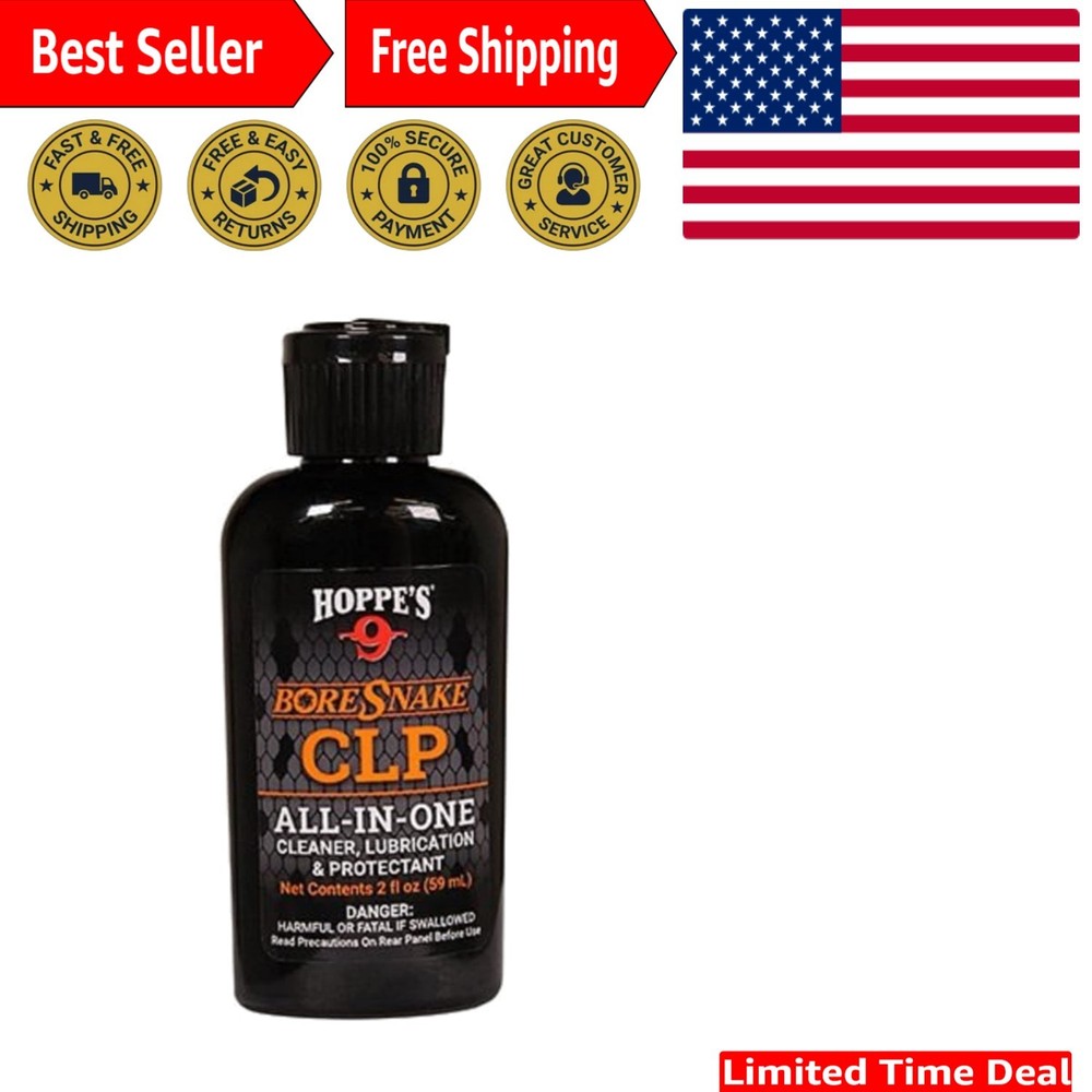 2 oz Reusable Hoppe’s CLP for Guns: Efficient Cleaner, Lube & Rust Preventant