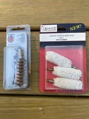 Thompson Center .58 cal bronze bore brush and (3) Knight .50 cotton bore swabs