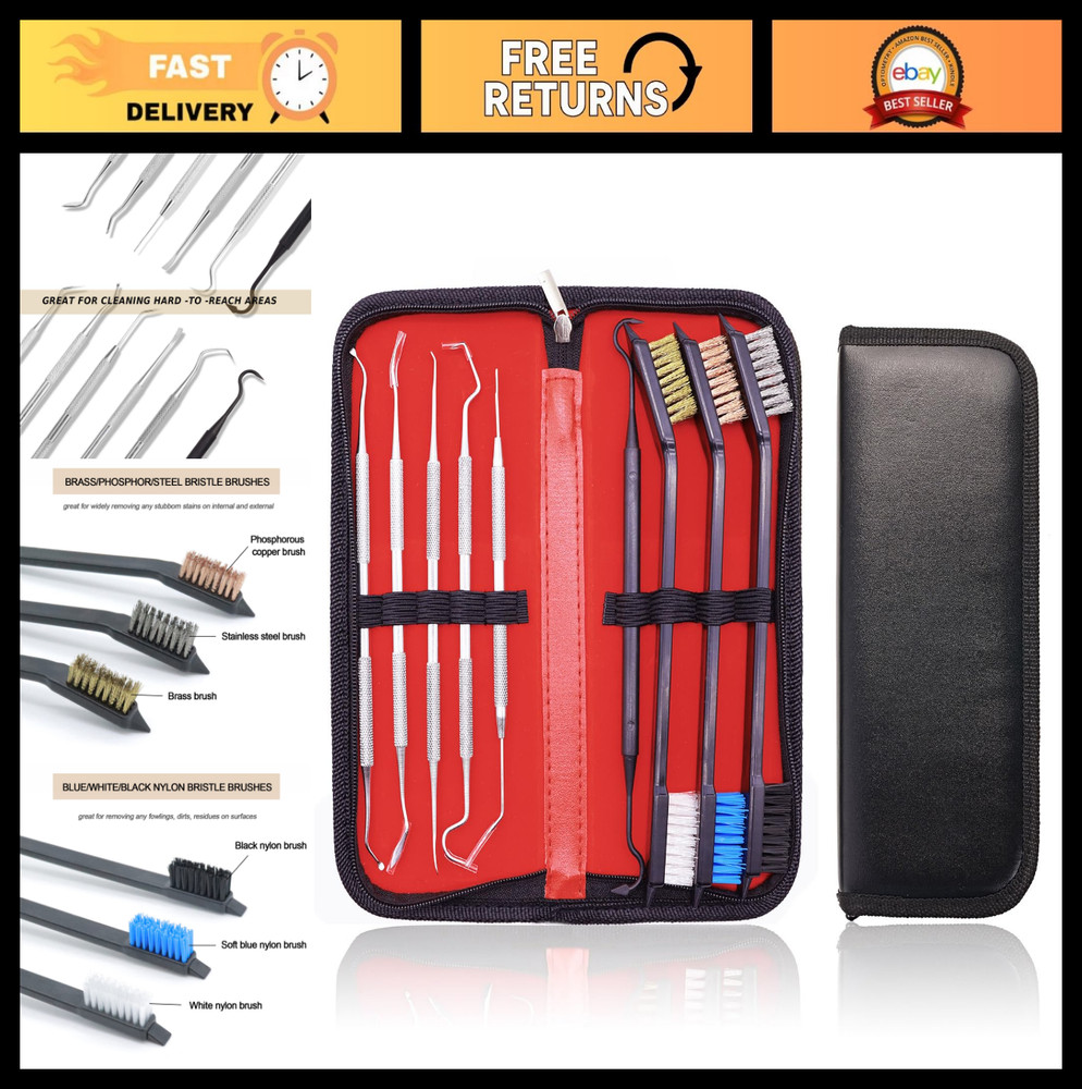 Gun Cleaning Brushes Kit – Brass, Copper, Steel & Nylon Picks Set for Firearms