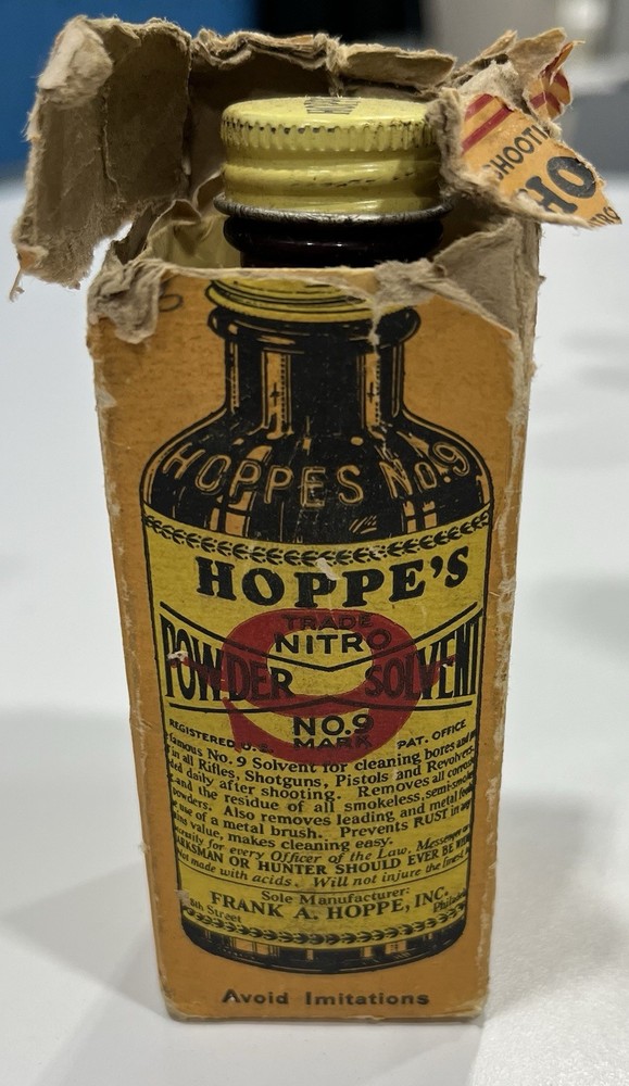 VTG HOPPE’S No. 9 Nitro Powder Solvent Glass Bottle 3/8 Ths Full (PRE BAR CODE)