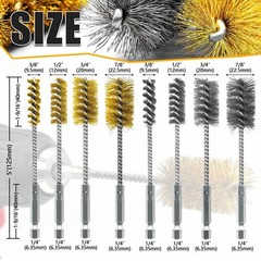 8 Pcs Bore Brush Set – Stainless Steel & Brass Cleaning Brushes for Drills, 1/4″